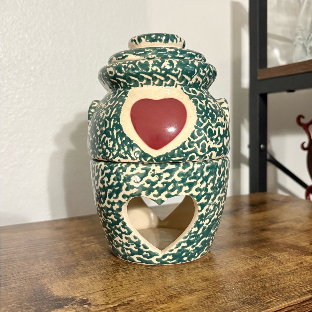 Green and Cream Heart Ceramic Wax Warmer